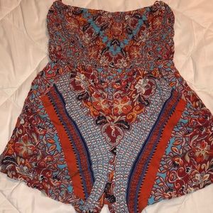 pattern strapless romper